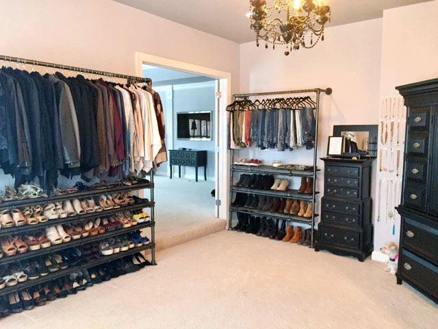 Master bedroom closet clothing racks