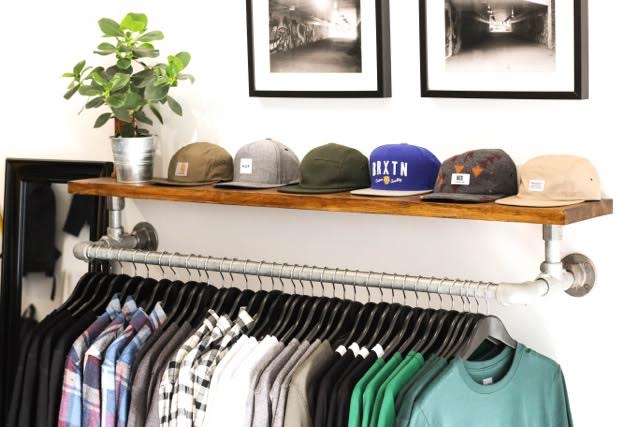 retail clothing racks with shelving