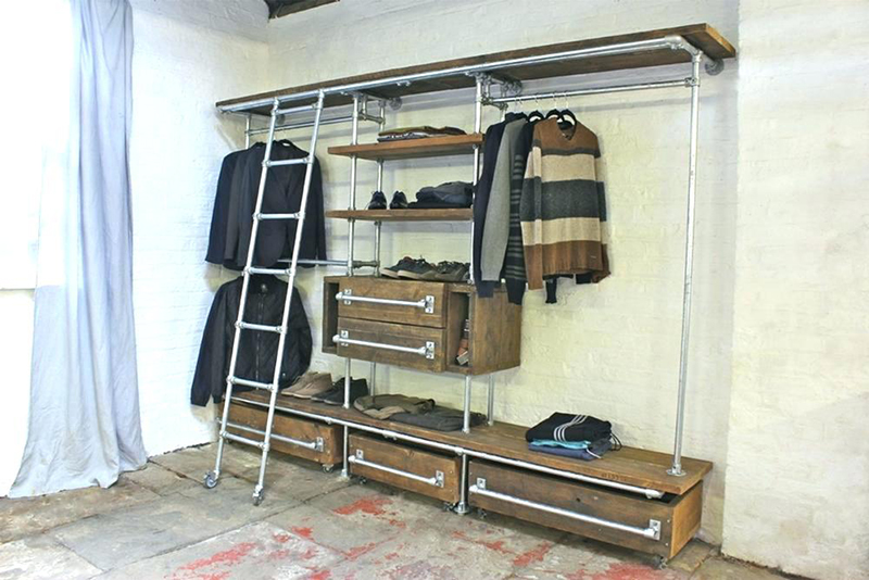 bedroom closet clothing rack with ladder