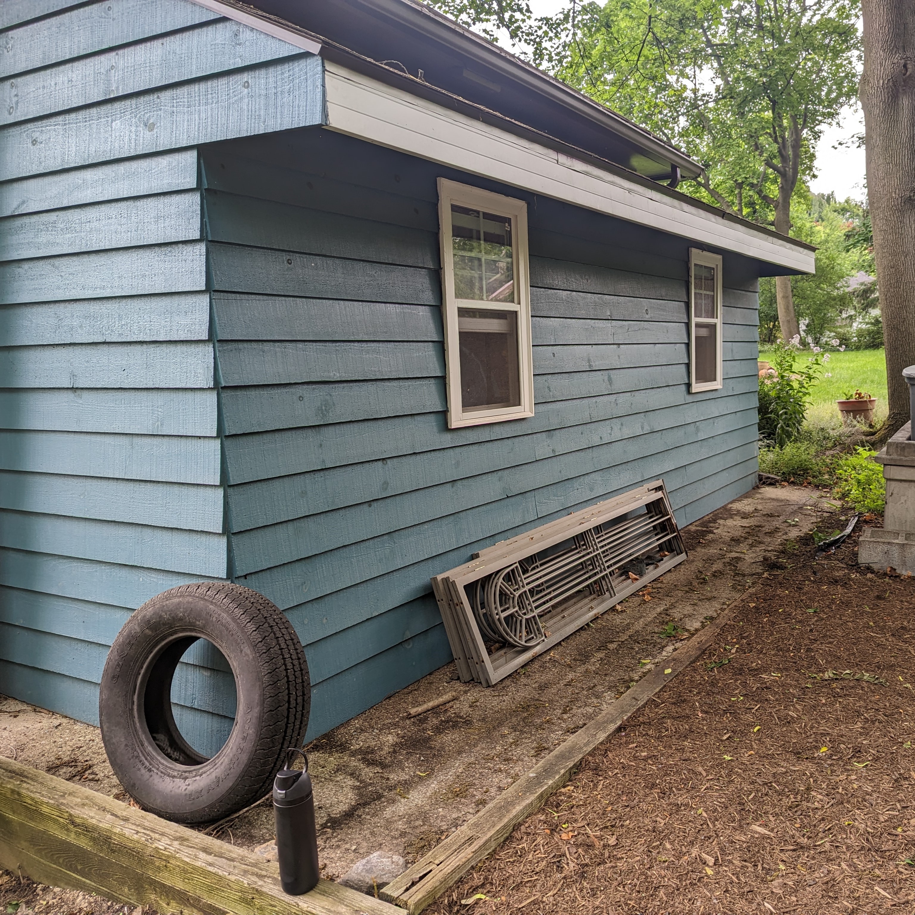 garage and backyard