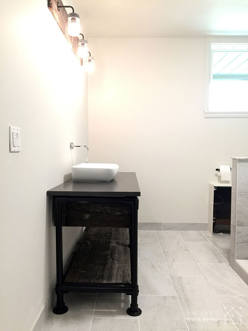 Diy Rustic Bathroom Vanity Built With Pipe Kee Klamp Simplified Building - How To Make A Bathroom Vanity Fitters Earned