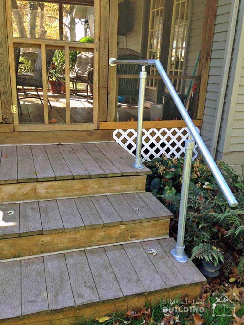 deck steps with metal handrail