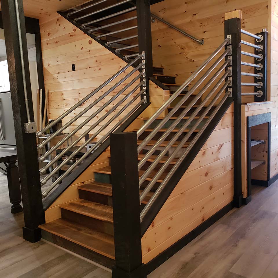 Designer Wood and Pipe Stair Railing