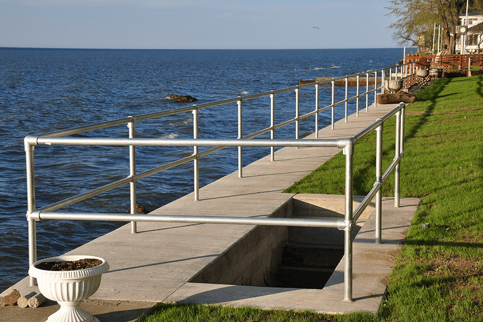 Lakefront Retaining Wall Stair Access with Guardrail
