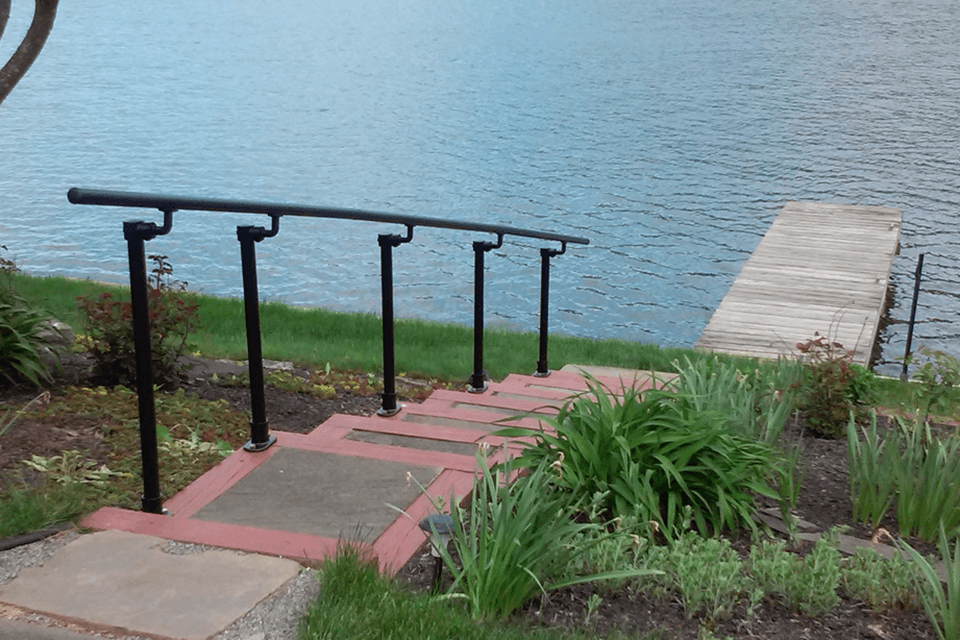 Lakeside Backyard Stairs with Handrail