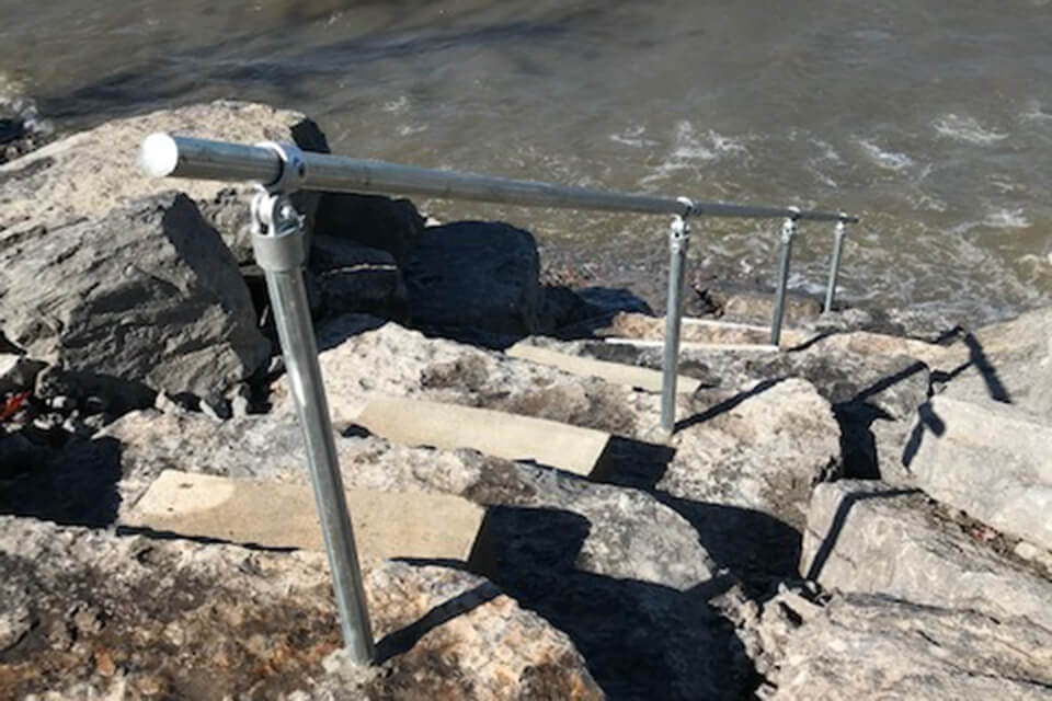 Natural Stone Stairs to Lake with Handrail