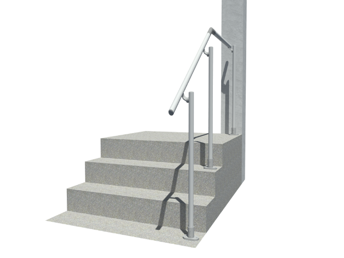 Classic Offset Outdoor Handrail with Landing Render 2